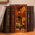 GelinHouse book nook glowing with warm LED lights on a wooden bookshelf, cozy home decor
