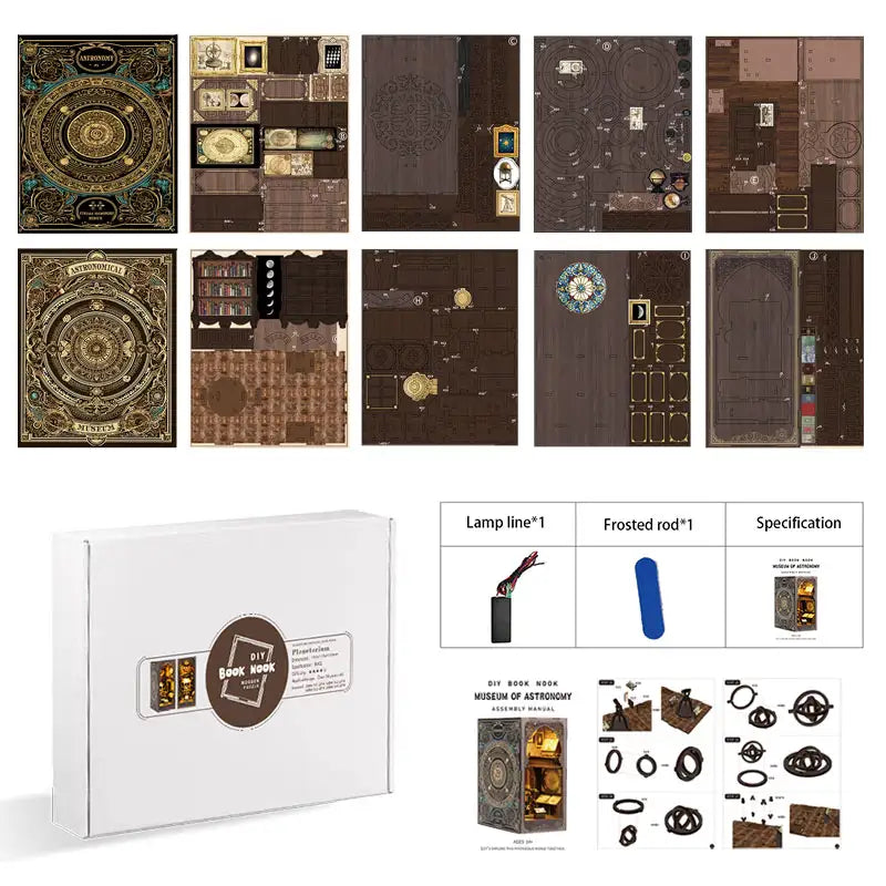 【Museum of Astronomy】 DIY kit contents: wooden pieces, LED wire, instruction manual, and tools