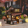 【Kasuga Grocery Store】 DIY Japanese Vintage Grocery Store Miniature Model Kit | Two-story pitched roof with dark gray tiles | Red lanterns with warm yellow glow | Minipata