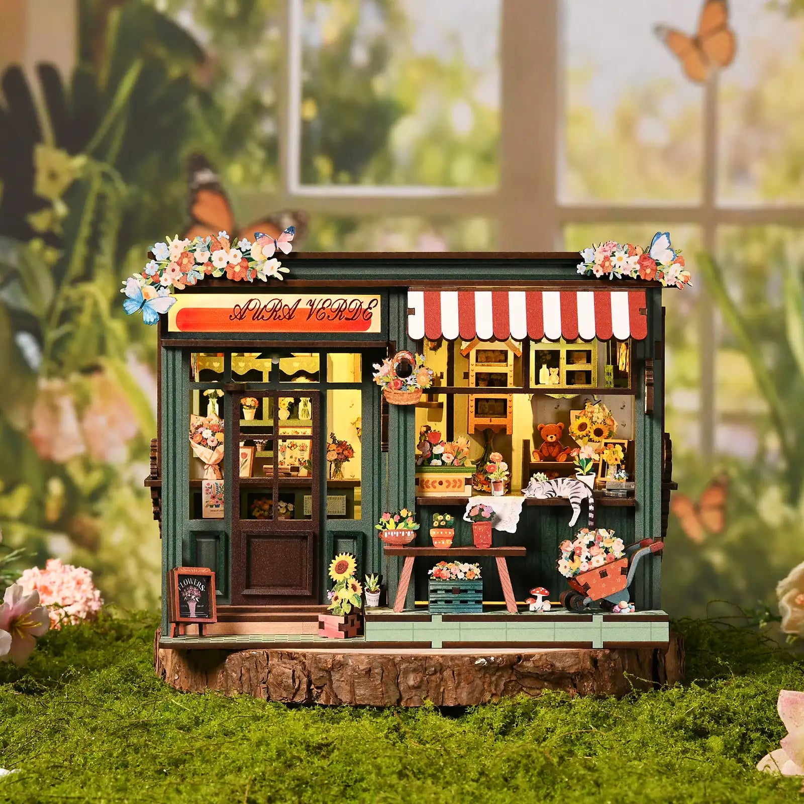 After assembly – AURA VERDE FLOWER ROOM DIY Mini House completed 3D floral room model