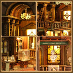 Miniature glass display case in center of first floor inside【The Philosophica Library】， clear acrylic enclosed on four sides, housing three plaster sculptures： Socrates bust on left, Venus de Milo in center, Homer bust on right, each approximately 2cm tall, with matte granular texture simulating plaster