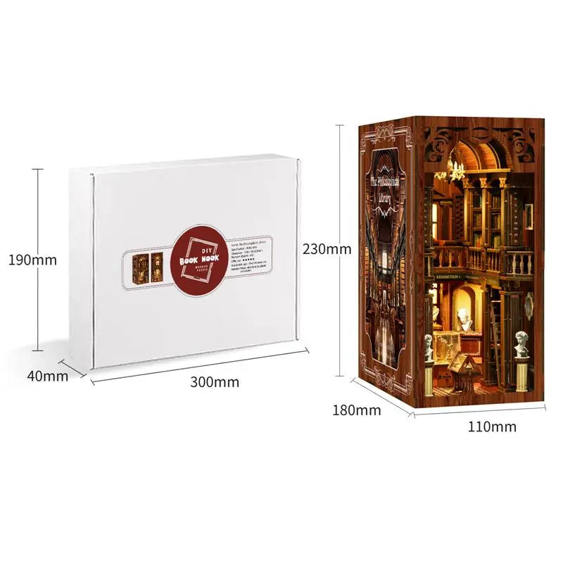 The Philosophica Library】 DIY European Classical Library Miniature Book Nook Kit | Arched windows with carved door frames | Warm yellow lighting creating reading atmosphere | Minipata