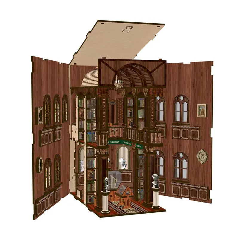 【The Philosophica Library】 DIY European Classical Library Miniature Book Nook Kit | Arched windows with carved door frames | Warm yellow lighting creating reading atmosphere | Minipata