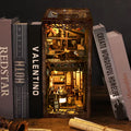 Serenity Coffee House book nook glowing with warm LED lights on a wooden bookshelf, cozy home decor
