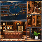 【Golden Section Line】 5-panel detail display: ① vintage Roman numeral clock on top frame; ② coat rack full of suits; ③ leather-textured main counter and accessories; ④ jewelry display box inside; ⑤ suit mannequin and wardrobe
