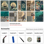 【Riddle on the Seabed】 DIY kit unboxing contents: includes multiple laser-cut wooden sheets, dustproof acrylic panel (remove film before assembly), lampline, frosted rod, tweezers, crystal ball component, and manual. (Note: glue and batteries not included)