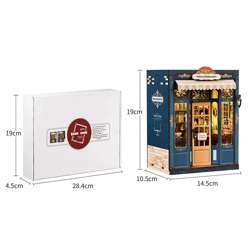 【Pergola Reading Room】 Product packaging vs. finished product comparison: white outer box size 28.4*19*4.5cm, finished size 14.5*10.5*19cm, simple packaging, great for gifting
