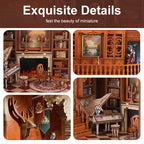 Close-up of detailed miniature accessories inside【GelinHouse】 book nook, realistic tiny scene