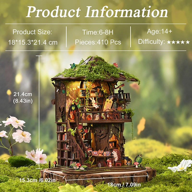 Forest Tea Book Club DIY Miniature Tree House - Product information overview including features, specifications and difficulty level
