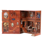 GelinHouse DIY book nook kit fully assembled with LED lights glowing